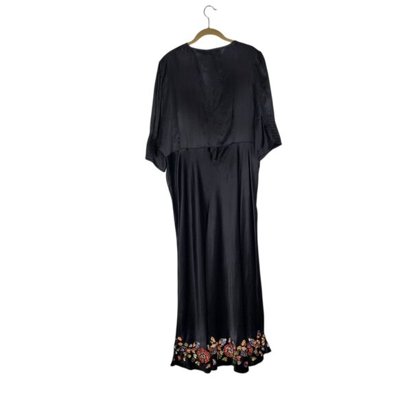 Rixo Zadie Dress Waterblossom Black Satin NWT Sequin Midi Size 4XL US 18 - Picture 3 of 12